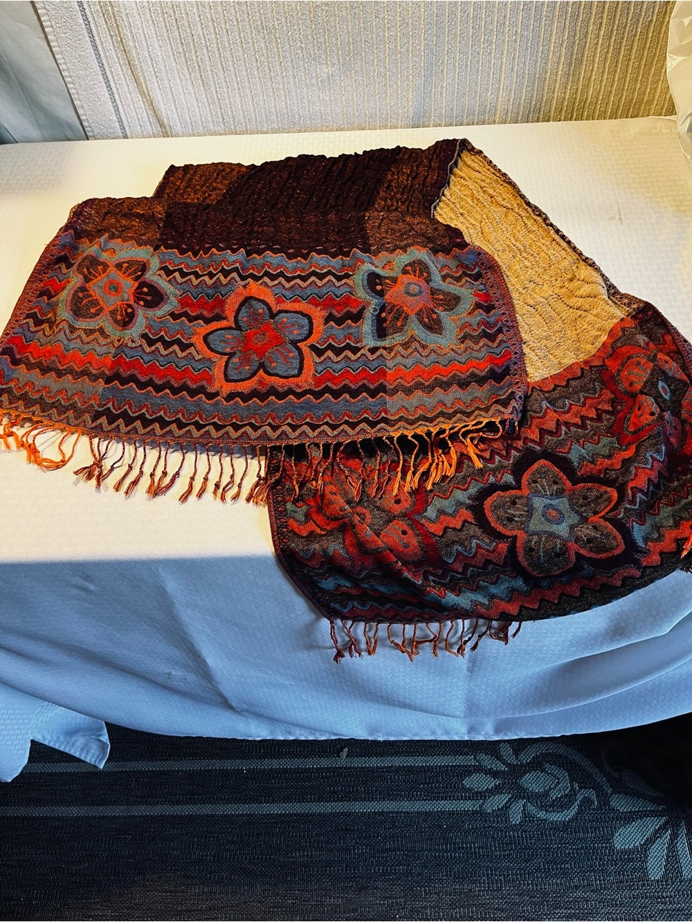 Boho Floral Tapestry Table Runner 60” x 18” – Colorful Woven Fringe Accent
